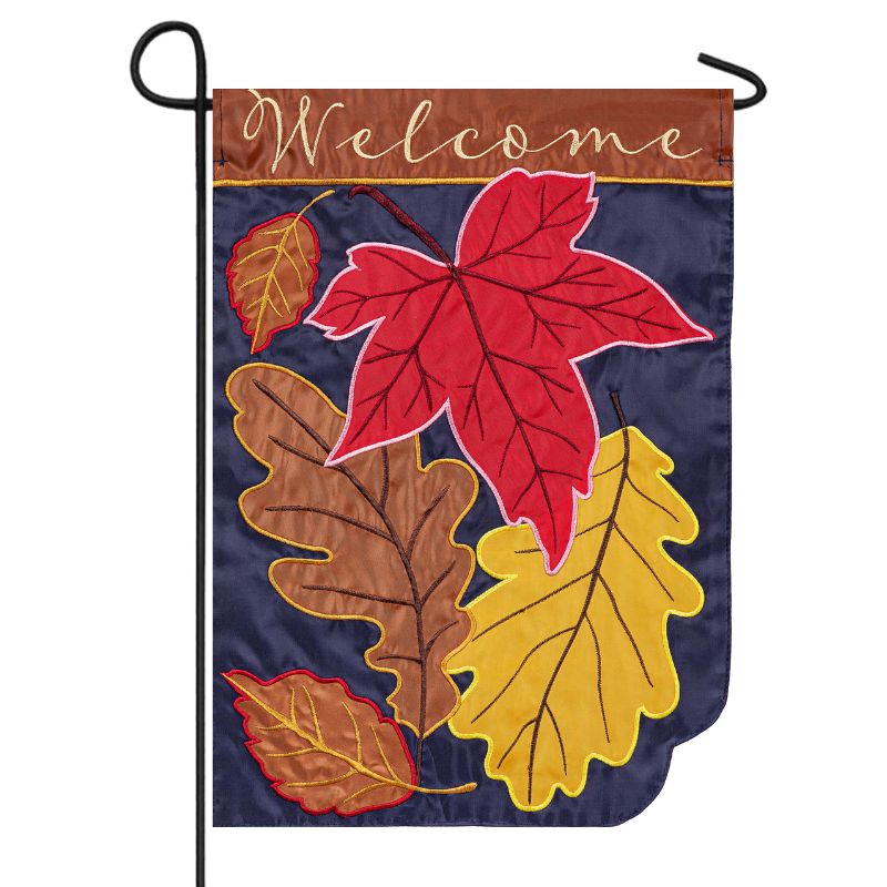Fall Leaves On Navy Garden Flag